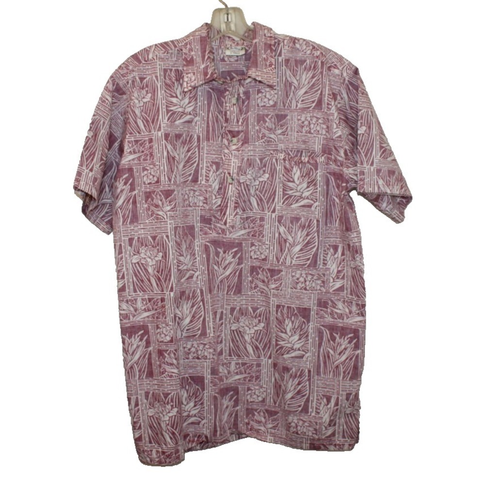 men's Large-Tall Go Barefoot Hawaiian shirt reverse print 1/4 button up cotton